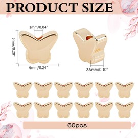 CRAFTYMELODY 60Pcs Spacer Beads 18K Gold Plated Brass Butterfly Loose Beads Charm Bulk for Jewelry Making Accessory Supplies Bracelet Necklace Earring DIY Craft Wedding Valentine Thanksgiving Gift