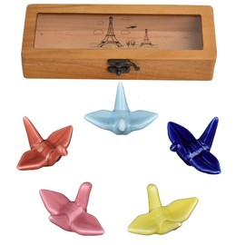 GSHOPVV 5 Pcs Color Paper Crane in Box Set Ceramic Chopsticks Rest Spoon Fork Knife Holder Rack