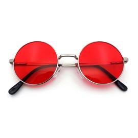 SA106 Summer Color Gradient Lens Circle Lens Round Hippie Sunglasses (silver, red)