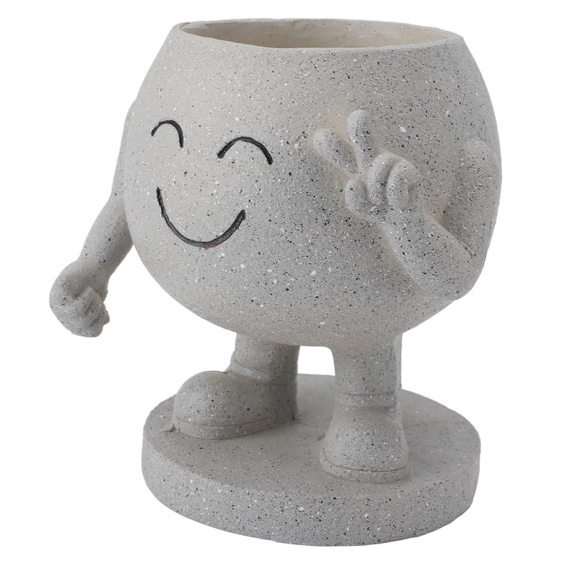 Flower Pot Cute Smile Standing Succulent Flowerpot Fadeless Resin Plant