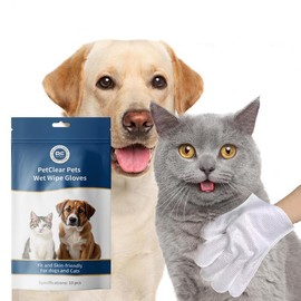 Petclear 10PCS Pet Glove Wipes for Dogs & Cats Hypoallergenic Cleaning Grooming Wipes for Daily Care and Traveling Wash Free Thickened Paws Cleaner:_2 Pack（20PCS）
