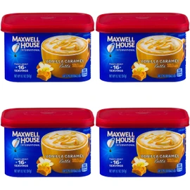 Maxwell House International Cafe Vanilla Caramel Latte Instant Coffee (8.7 oz Tin) Pack of 4