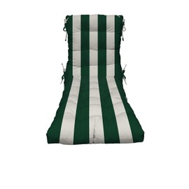 RSH DECOR: Tufted Chaise Lounge Seat Cushion | 72” x 22” | All-Weather Spun Fabric | Water and Fade-Resistant | Outdoor Chair Cushion for Patio Furniture | Hunter Green & White Stripe