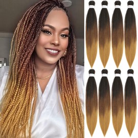 Braiding Hair Pre Stretched 22 Inch 8 Pack Long Braiding Hair Professional Pre Stretched Hair For Braiding Soft Yaki Texture Hot Water Setting Synthetic Crochet Braids Hair For Women (22Inch, 1B3027)
