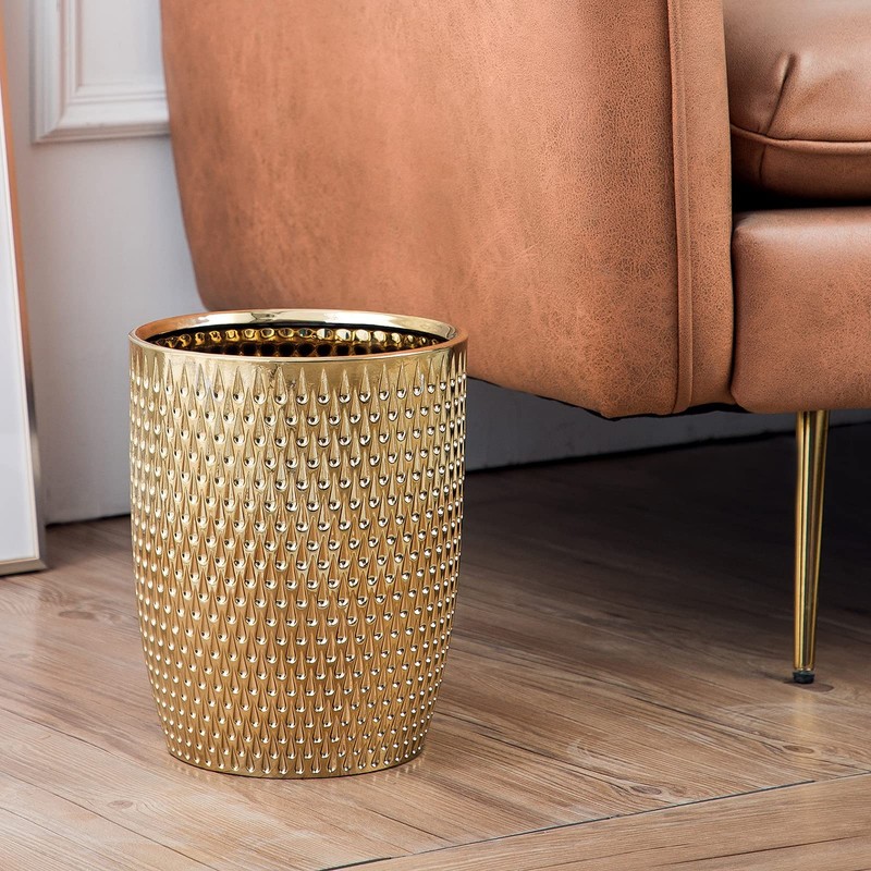 Modern Golden Small Trash Can Wastebasket, Garbage Container Bin for