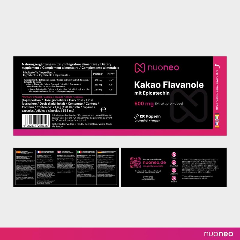 Cocoa Flavanols 500 mg Extract Per Capsule - With Epicatechin