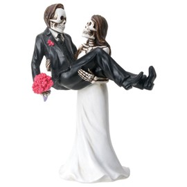 YTC Bride Carrying Groom Skeleton Face Wedding Couple Statue Figurine