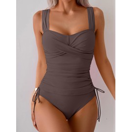 B2prity Tankini Swimsuits for Women Tummy Control Two Piece Bathing Suit High Waisted Wrap Swim Suit with Bottom Swimwear Coffee