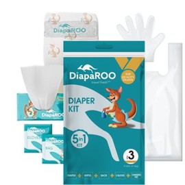 DiapaROO All-in-One Travel Diaper Changing Kit – 5-in-1 Kit Disposable Diaper, Wipes, Gloves & Disposal Bag – Pocket-Sized Emergency Kit for On-The-Go Parents – Compact Disposable Changing Size 3
