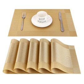 CHAOCHI Placemats Set of 6,Easy to Clean Non-Slip Heat Resistant Dining Table Mats,Washable Crossweave Woven Vinyl PVC Place mats,45CM x 30CM (Gold)