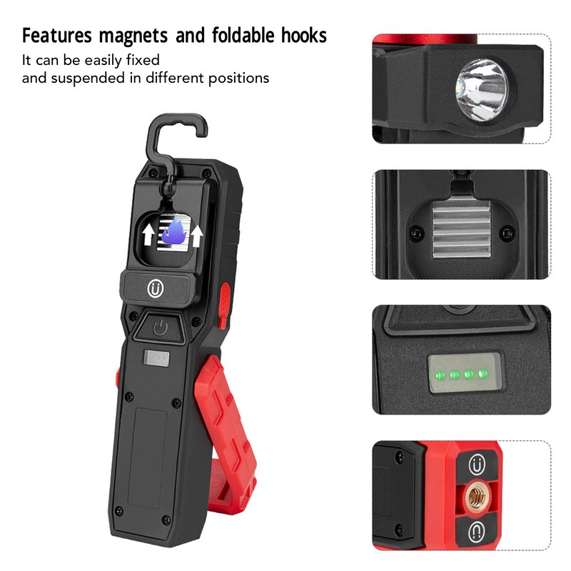 Rechargeable Work Light with Magnets and Foldable Hooks Flexible 2000mah