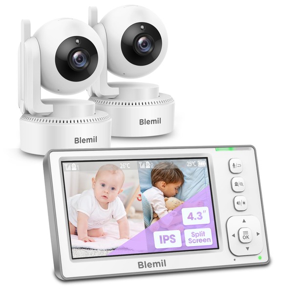 Blemil Baby Monitor with 2 Cameras and Audio, 4.3'' IPS