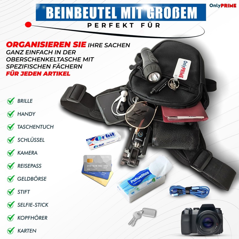 OnlyPRiME Motorcycle Leg Bag Waterproof with Rain Cover and Adjustable