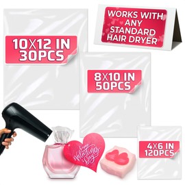 PalaYou 200Pcs Heat Shrink Wrap Bags C 3 Sizes 4x6" (120) 8x10" (50) 10x12" (30) Clear PVC Plastic C Compatible with Any Heat Gun or Hair Dryer at Medium Temperature C Great for Wrapping DIY Crafts and Gifts
