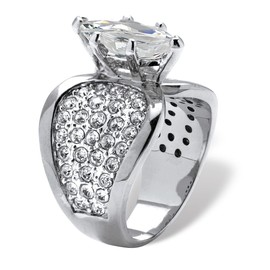 PalmBeach Platinum-Plated Marquise Cut Cubic Zirconia and Round Simulated Crystals Engagement Ring Sizes 7-12 Size 7