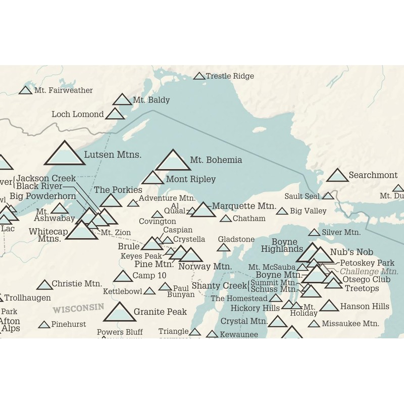 North America Ski Resorts Map 24x36 Poster (Beige & Opal