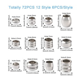 Spritewelry 72Pcs 12 Style Stainless Steel Large Hole Column Beads Metal Grooved Barrel Tube Beads Rondelle European Beads Loose Spacer Beads for Bracelets Necklace Jewelry Making