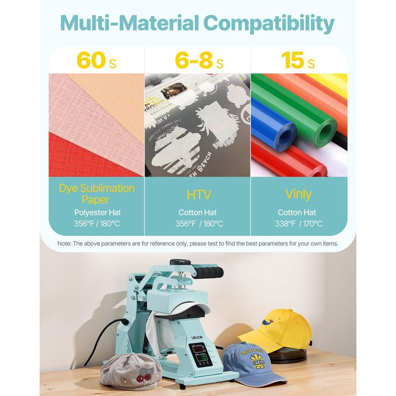 VEVOR Hat Heat Press Machine, with 2pcs Interchangeable Platens, Precise