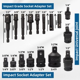 CCLIFE 17-Piece Socket Adapter for Impact Wrench 1/4 Inch 3/8 Inch 1/2 Inch 3/4 Inch Bit Nut & Universal Joint Cr-Mo
