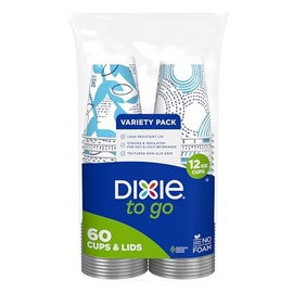 Dixie To Go Disposable Paper Cups with Leak-Resistant Lid, 12 oz, 60 Count