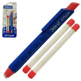 Groove Retractable Click Pencil Eraser, RED Body, Pack of 1, Eraser Refill, Pen-Style Mechanical Retract Eraser, School Office Home Use, iZOFAX Black Ball Pen