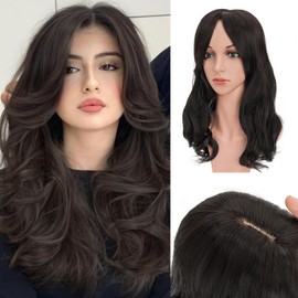 Hair Toppers for Women 18 Inch 360° 3D Cover Hair Topper with Bangs Toppers Hair Pieces for Women Clip in Bangs Clip in Hair Toppers for Women with Thinning Hair (Dark Brown)