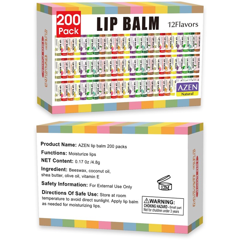 AZEN 200 Pack Lip Balm, Natural Lip Balm Bulk, Lip