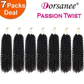7 Pack 12 Inch Passion Twist Hair Water Wave Synthetic Crochet Braids for Short Passion Twist Braiding Hair Goddess Locs Bohemian Curl Hair Extensions (7Packs, 12Inch, 1#)