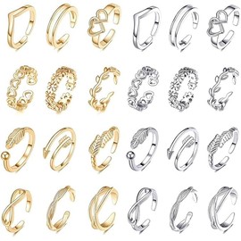 QEBIDVL 24Pcs Adjustable Toe Rings for Women Open Toe Rings Set for Women Gold Silver Plated Toe Rings for Beach, Various Parties, Everyday Wear