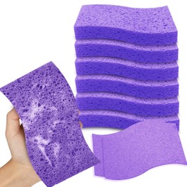 S-Shaped 6 Pack Non-Scratch Cellulose Scrub Sponge, Cellulose Sponges, Heavy Duty Dishwashing Sponge for Kitchen,Clean Tough Messes Without Scratching,Pop Up Eco DIY (4" x 6" x 1"), Purple