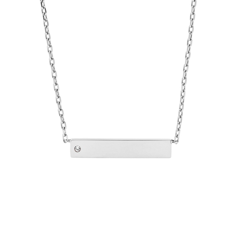 Fossil Women's Bar Stainless Steel Necklace, Stainless Steel Crystal