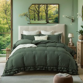 Merryword Olive Green Cotton Comforter Set Queen, 100% Cotton Comforter Bedding Set Coquette Aesthetic French Country Bedding Set