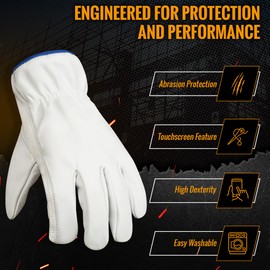 XITTO 12 Pairs Heavy Duty Durable Cowhide Leather Work Gloves I Driver Gloves for Truck Driving, Gardening, Warehouse