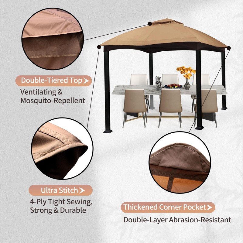 Gazebo Canopy Top Replacement 10x12 Canopy Cover 2 Tier Brown，Replacement