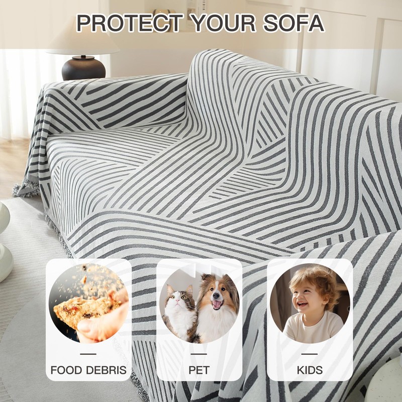 YSTELLAA Sofa Throw Blanket 2-Seater, 180 x 280 cm, Chenille