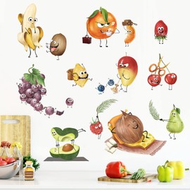 decalmile Kitchen Fruits Wall Decals Cartoon Fruits Banana Lemon Funny Wall Stickers Kitchen Cupboard Tiles Refrigerator Living Room Wall Art Decor