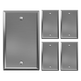 ELEGRP 1-Gang Blank Stainless Steel Wall Plate, Metal Blank Outlet Cover, Standard Size 4.5" H x 2.75 L, Faceplate Cover for Unused Outlets/Switches, Color-matched Screws Included, ETL Listed, 5 Pack