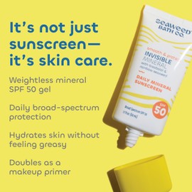The Seaweed Bath Co. Seaweed Bath Co. Smooth & Protect Invisible Mineral SPF 50 Zinc Oxide Face Sunscreen Gel, 1.7 Oz., Unscented Lightweight Facial Moisturizer Primer