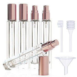 seafulee 5Pcs 10ML Glass Perfume Bottle Set With Dispenser Tool, Portable Perfume Travel Refillable, Mini Empty Atomizer Sprayer for Cologne Travel Perfume Fragrance Container (Pink Cap 5PCS)