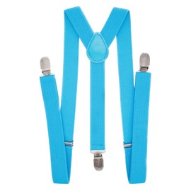 WannGe Mens Suspenders 1" Inch Elastic Adjustable Y-Back Clip-on Suspender - Sky Blue