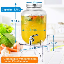 1 Gallon Glass Drink Dispenser with Acrylic Stand, Airtight & Leakproof Lemonade Sun Tea Jar with Lid and Spigot, Beverage Dispenser for Parties, Weddings, Lemonade & Laundry Detergent Dispenser
