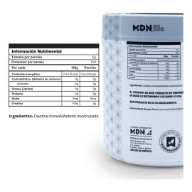 Creatina Monohidratada 100% Pura 500g MDN Sports 100 servicios Sin rellenos, Sin Sabor.