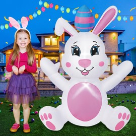 BRDJade 4FT Easter Inflatables Outdoor Decorations, Inflatable Bunny with Egg Built-in LED Lights Happy Easter Blow Up Yard Decorations for Spring Holiday Party Indoor Outdoor Garden Lawn Decor