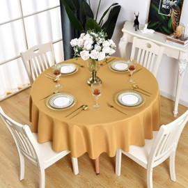 KAIPHO Gold Round Tablecloth Waterproof Stain Resistant Wrinkle Free Table Cloth 210GSM Polyester Washable Wipeable Table Cover for Party, Banquet, Wedding, Indoor and Outdoor use (90 inch, Circle)