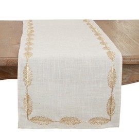 Saro Lifestyle Intricate Leaf Pattern Embroidered Table Runner, Natural, 16"x72"