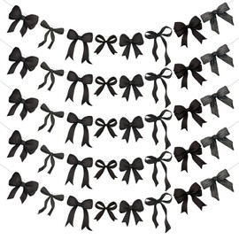 Pasimy 5Pcs Black Bow Garland Banner Coquette Bow Birthday Party Decoration Ribbon Garland for Women Baby Shower Gender Reveal Wedding Bridal Engagement Proposal Coquette Party Decoration Supplies