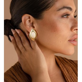 Aprilery 18K Gold Earrings for Women, Trendy Gold Stud Earrings Black Stone Lightweight Hypoallergenic Costume Jewelry (White)