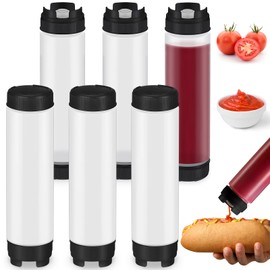 Sabary 6 Pcs 16 oz Inverted Plastic Squeeze Bottles Refillable Tip Large Valve Dispenser Condiment Squeeze Bottle for Sauces Ketchup Sour Cream Self Sealing Dispenser for Restaurants Catering Kitchen