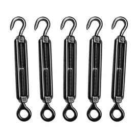 Muzata 5 Pack M4 Black Turnbuckle Hook and Eye Turnbuckles for Cable Wire Stainless Steel Cable Tensioner Heavy Duty Wire Rope Kit for String Light Picture DIY Hanging Tension CN09