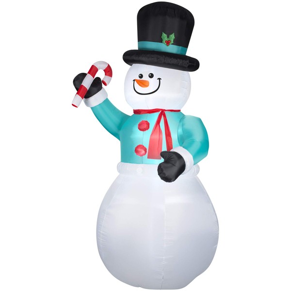 Gemmy Snowman with Candycane Christmas Inflatable Multicolored Fabric 71.65X64.17X144.09 in.